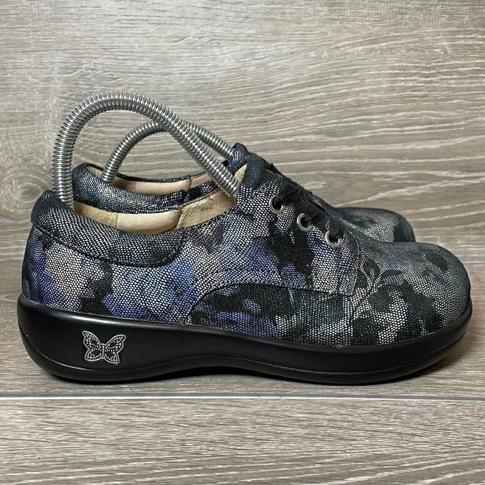 Alegria Kimi PRO Stone Roses Womens Sz 6-6.5/EU 36M Leather Metallic Floral Shoe